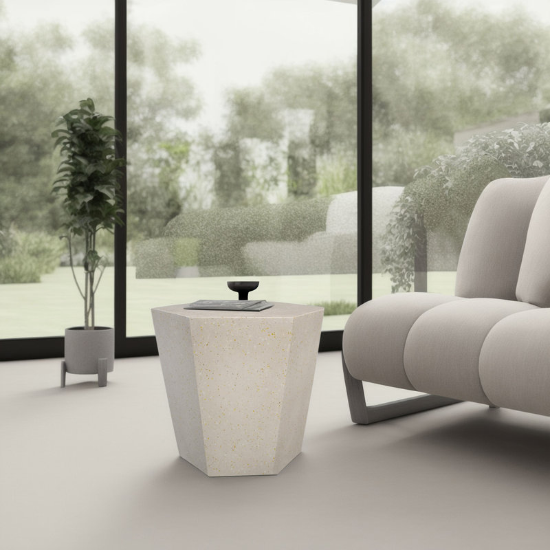 24 po Table basse de jardin hexagonale, table d'appoint en béton, table de chevet géométrique moderne Home Decor, Beige