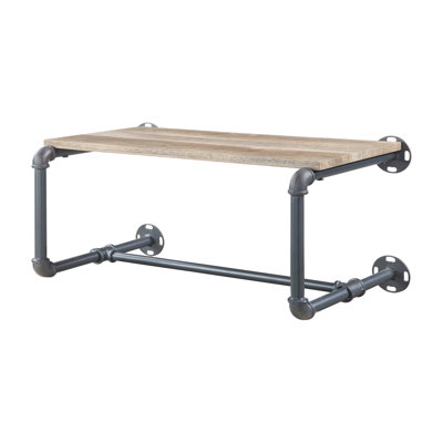 Haefele Accent Shelf with Towel Bar in Oak and Sandy Black