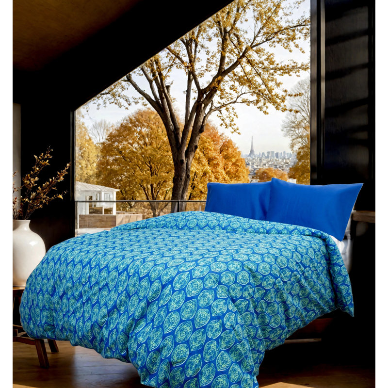 Blue Geometric Cotton Full/Queen Kids Duvet Cover Set