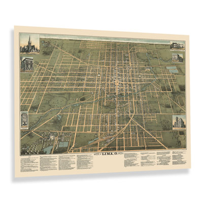 " 1892 Lima City Ohio Map Poster Wall Art "
