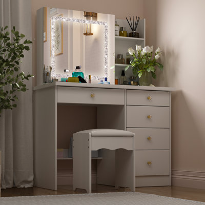 Makeup Vanity Set With Sliding Mirror And Lights