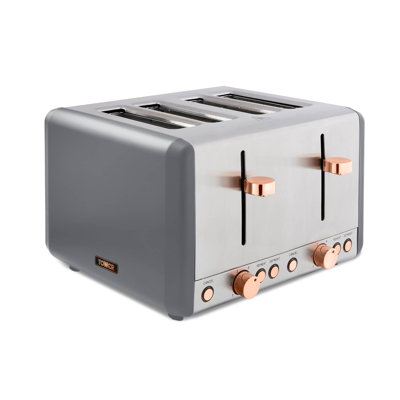 Tower Cavaletto 4-Slice Toaster with Defrost/Reheat, Stainless Steel, 1800 W