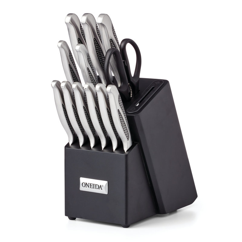 Oneida 14-Piece Stainless Steel Cutlery Block Set with Built-In Sharpener