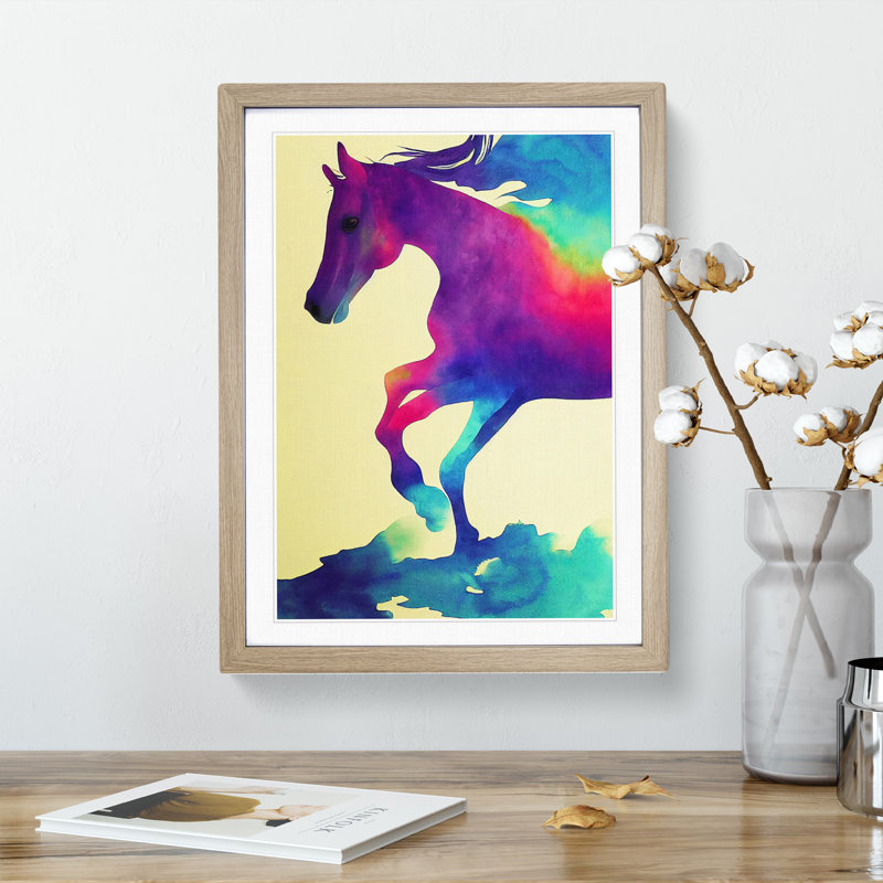 Watercolour Horse No.4 Abstract - Wall Art, 48cm H x 36cm W, Oak Framed Paper, White