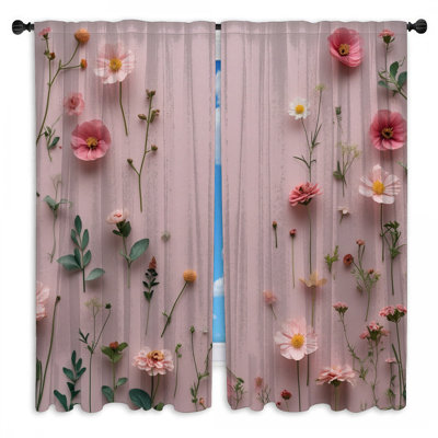 Pink Wildflowers Arrangement Window Curtains Wildflowers Sheer & Room Darkening - 2 Panels