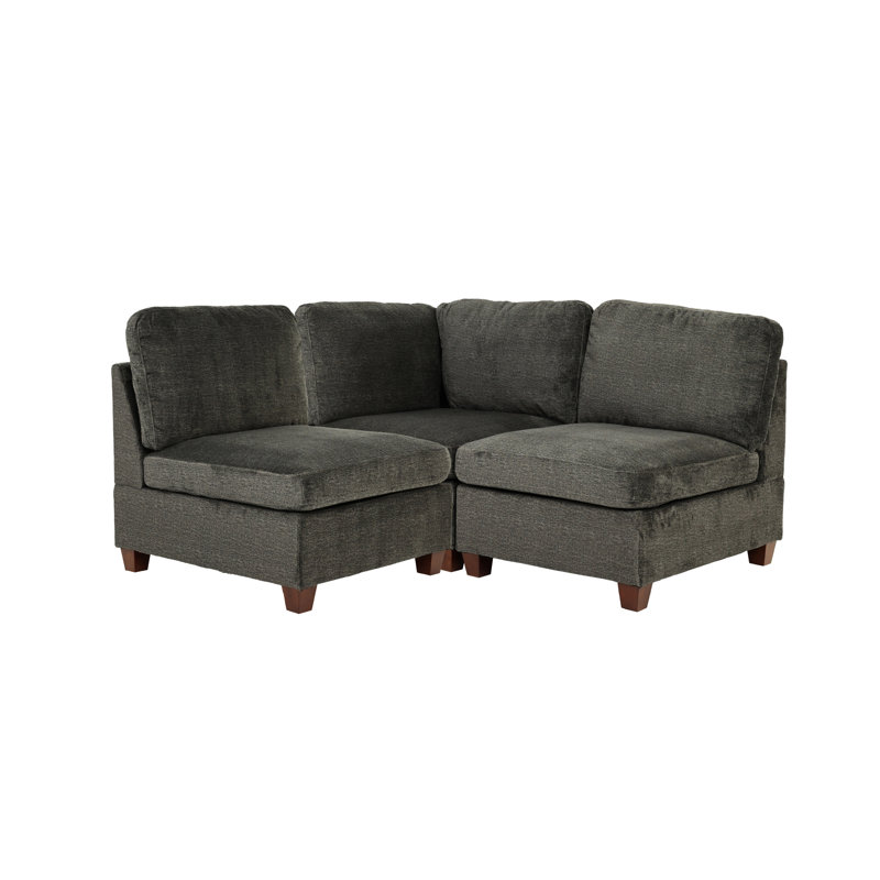 3Pc Gray Chenille Fabric Modular Sectional With Pillow Back And Armless Design Option Modular In Gray, Feature