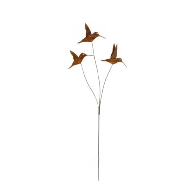 Rust Metal  Garden Stake 3 Birds Outdoor Yard Art Decor Ornament