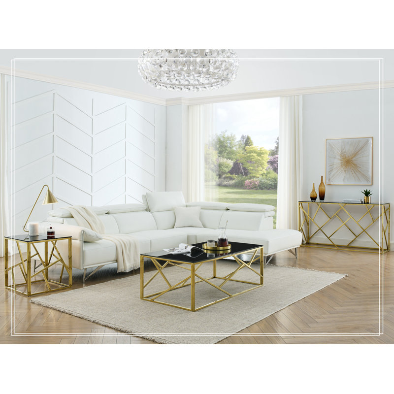 Namiko 48" Silver Rectangular Glass & Brass Console Table