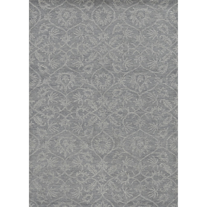 Agna Floral Handmade Hand Tufted Wool Gray Area Rug, Rectangle 5' x 7'