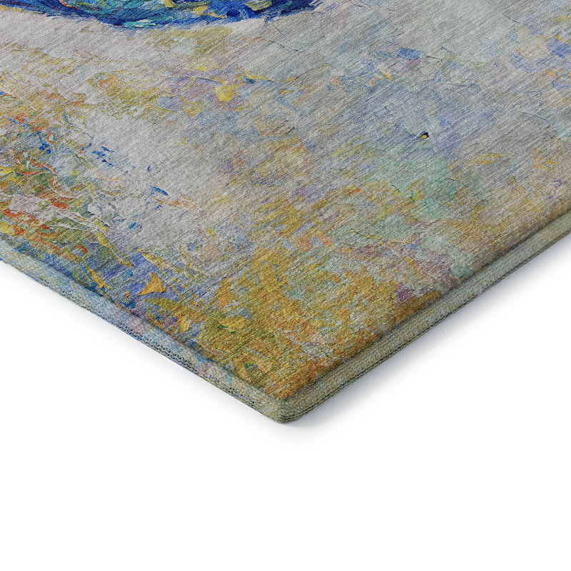 Tapis bleu Premium Clemie AMF156 lavable à la machine, Tapis de couloir 2 pi 3 po x 7 pi 6 po