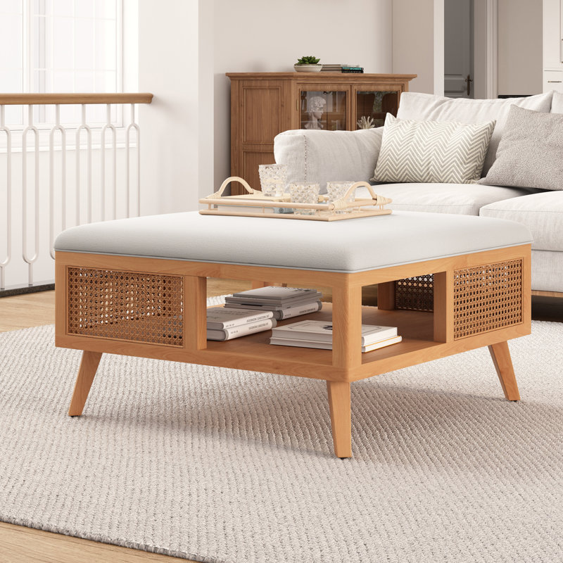Square Rattan Coffee Table with Storage, Natural