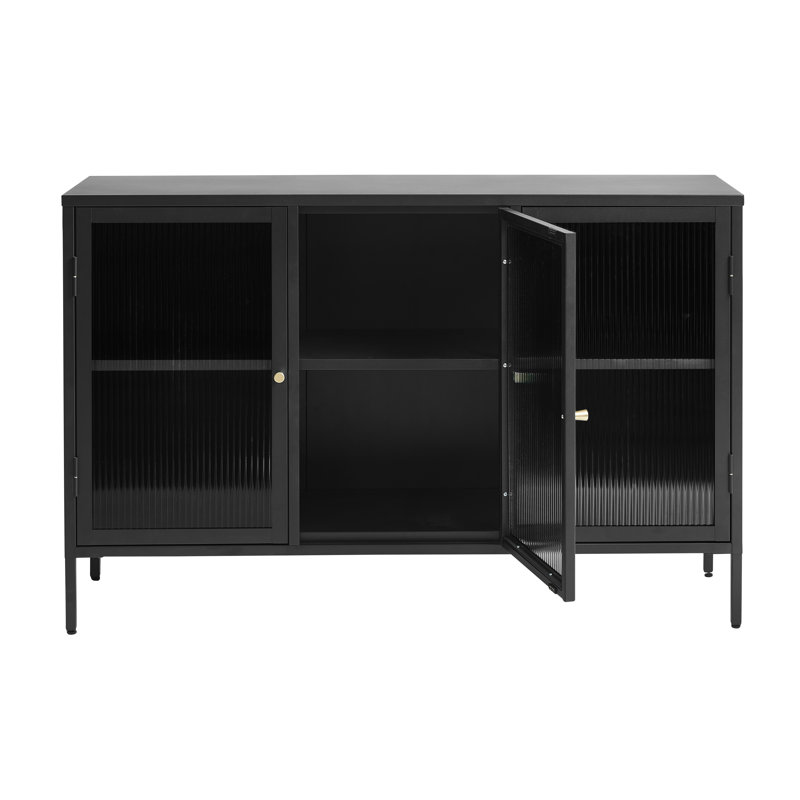 Black Steel and Glass 52'' Modern Sideboard with Gold Hardware