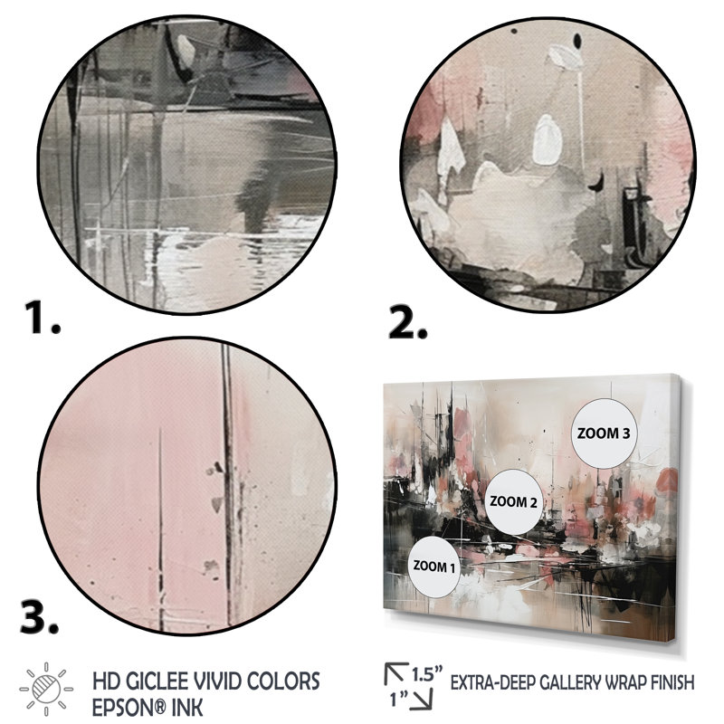 «Pink Black Minimalims Fludity I - Abstract Minimalisme, reproduction sur toile, H 34 po x l 44 po x P 1,5 po