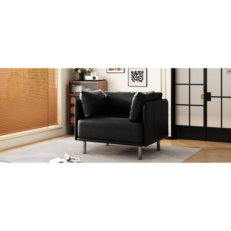 Méridienne noire de 39 po avec revêtement en cuir PU. Structure en bois massif, acier. Moderne pour la vie, la chambre à coucher, le bureau. Sièges spacieux Revêtement et cuir rétro. Fabrication en bois et en acier. Idéal pour la vie