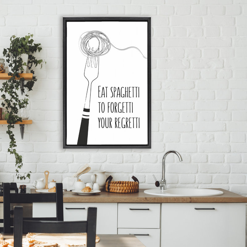 Drôle de cadre flottant Spaghetti Sass, design par Martina Pavlova, H 31 po x l 21 po, Cadre flottant noir de jais