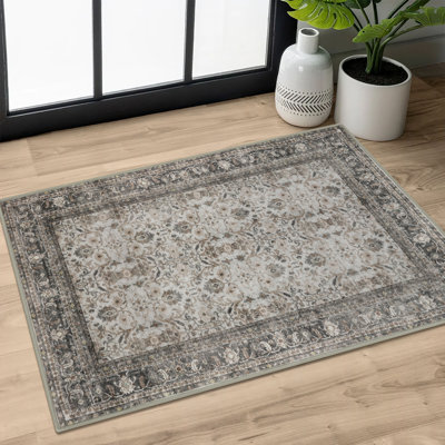 Machine Washable Area Rug Soft Vintage Floral Tribal Rugs with Non-Slip Backing for Bedroom Living Room