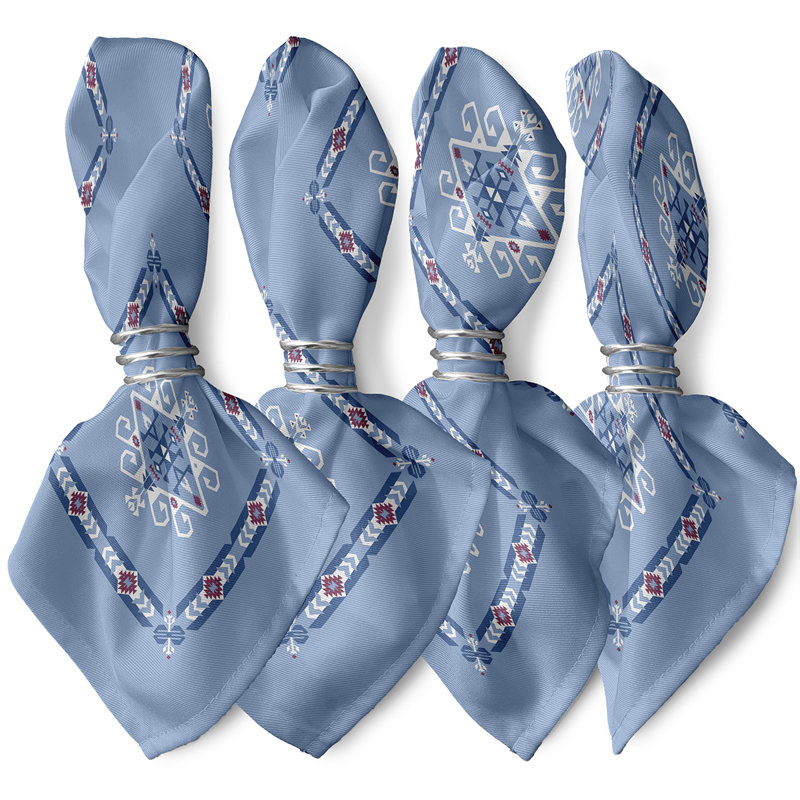 Alfreda Polyester Geometric Square Napkin, Blue