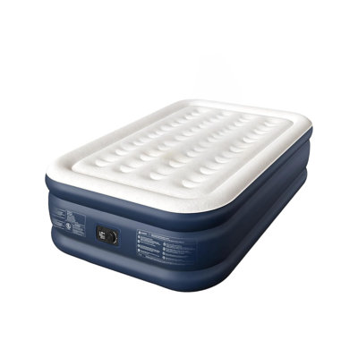 CHERIMOR 18" Luxury Full Air Mattress, Built-In Electric Pump Included, Carrying Case Included, Honeycomb Support, Indoor/ Outdoor Use, 600 lb Capacity, Blue