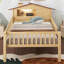 Lit plateforme simple en bois avec tête de lit en forme de maison enchanteresse, éclairage à DEL intégré et rangement pratique intégré pour une chambre à coucher de rêve.-445677981