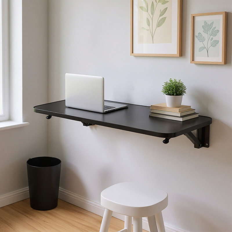 Metal Base Floating Desk, 3cm H x 75cm W x 24cm D, Black