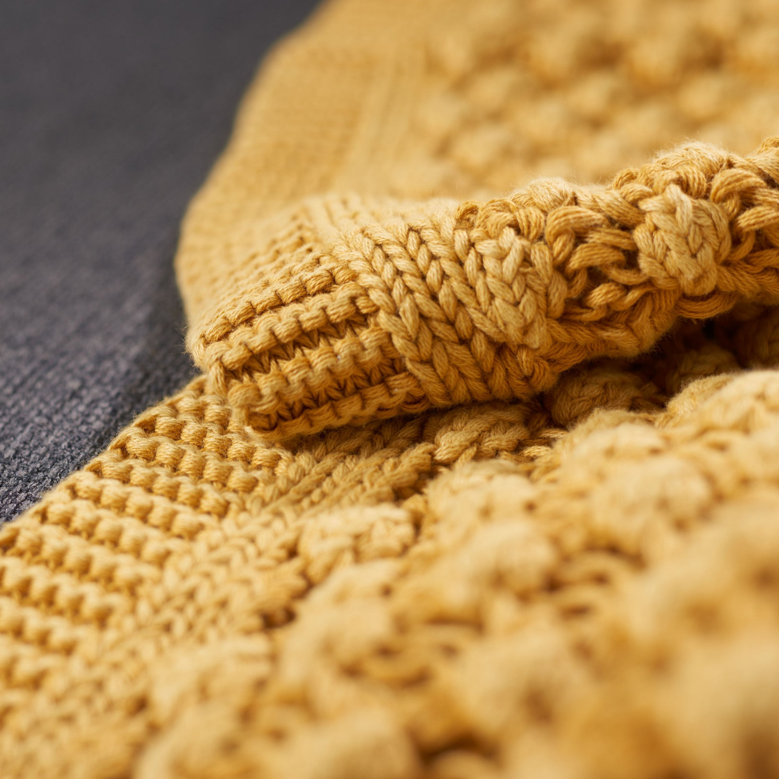 Shasta Cotton Knitted Throw Blanket, Mustard Yellow