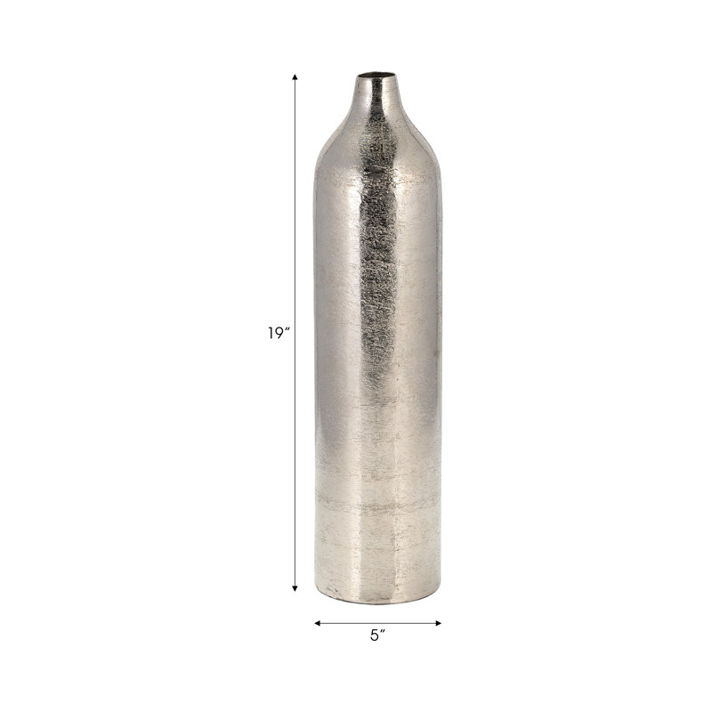 Ingeruth Aluminum Decorative Vase Modern Glam Metal Accent Piece with Textured Detail Sculptural Contemporary Design, Silver