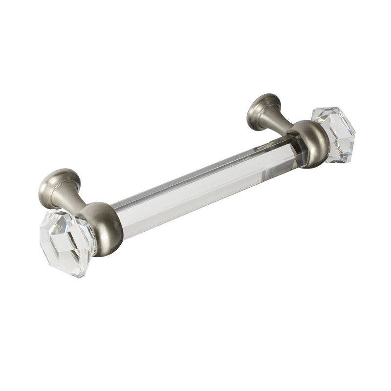Poignée de meuble centrale 4 "Elegance, Transparent / nickel brossé, 3"