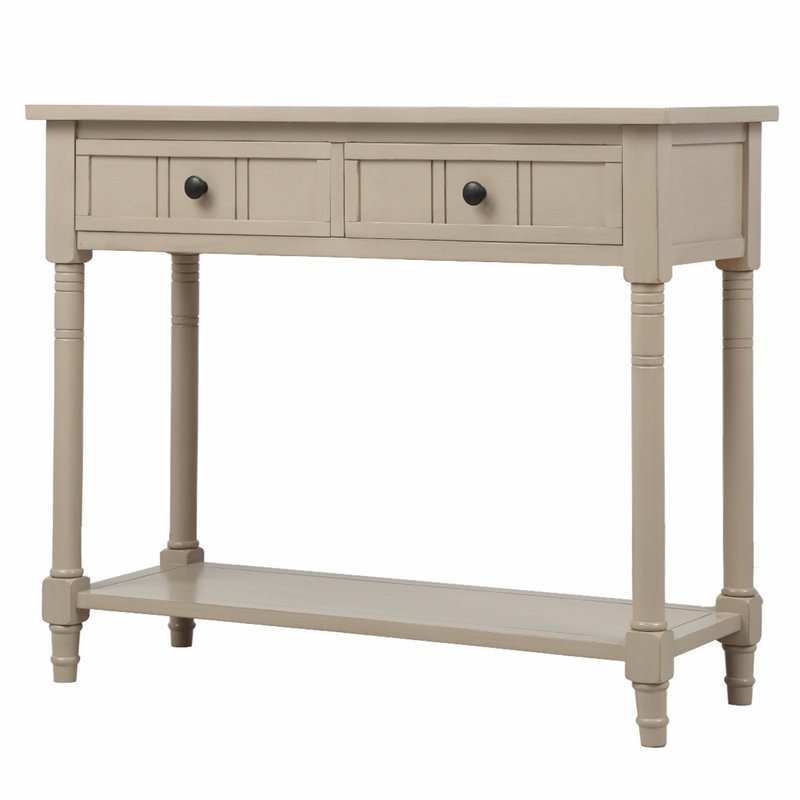 Traditional Design Console Table with Two Drawers and Bottom Shelf, Antique Gray