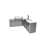 Mont Alpi 6-Burner 90 Degree Corner Deluxe Stainless Steel Island BBQ Grill + Kegerator Refrigerator