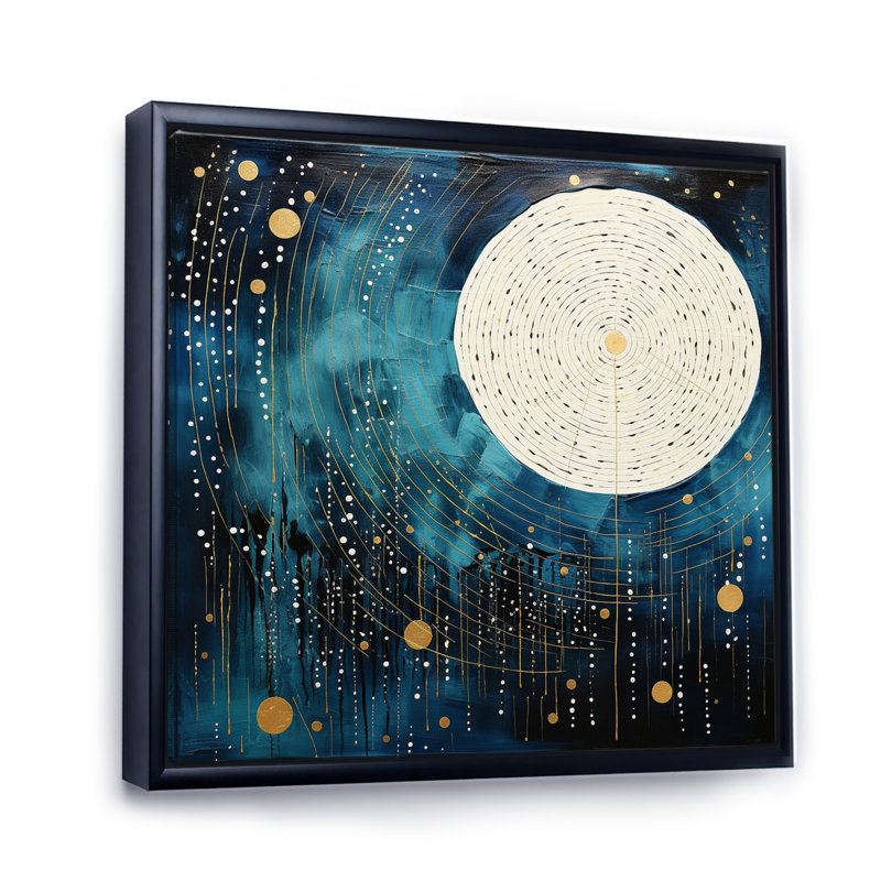 Lune bleue minimalisme IV sur toile, H 36 po x l 36 po x P 1,5 po, Cadre flottant noir