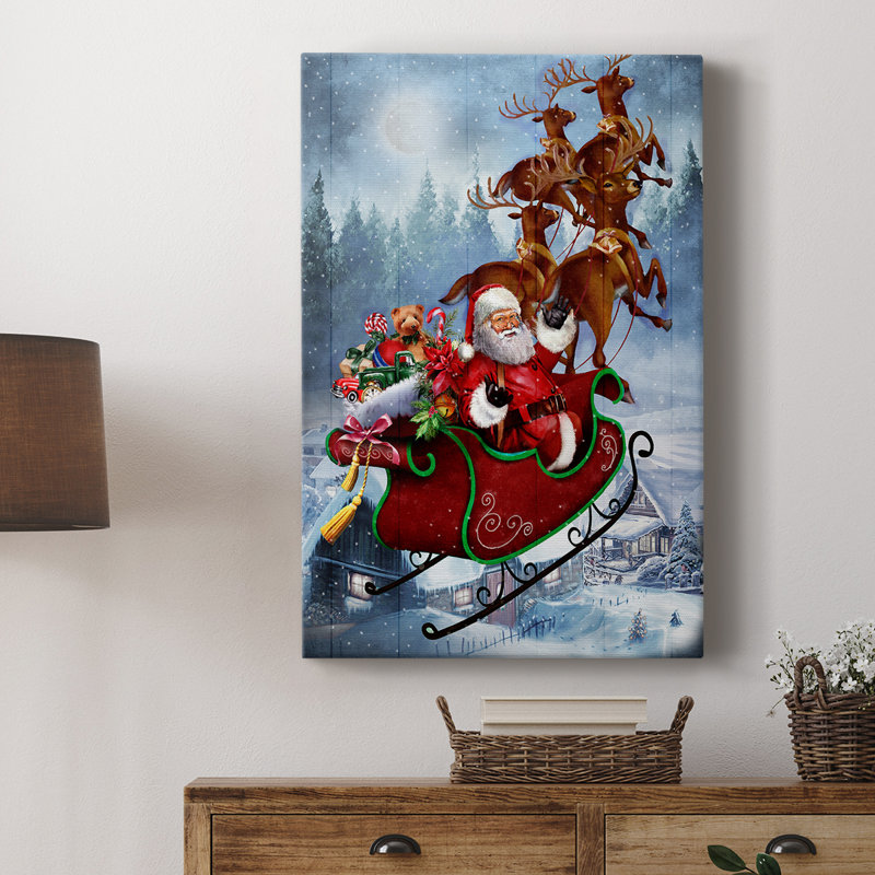 Père Noël en traîneau - galerie Cavas sur mesure, H 12 po x l 8 po