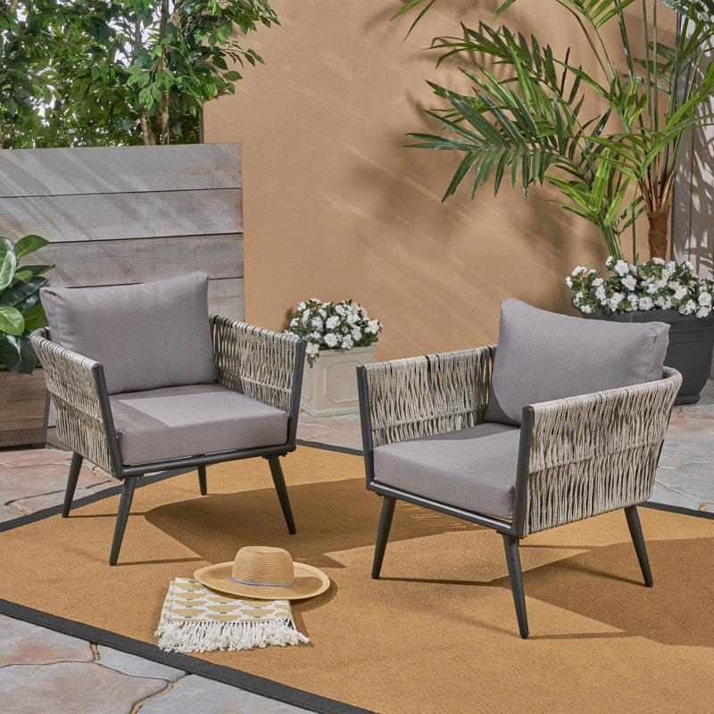 Chaise de patio avec coussins Dirayr, Gris foncé