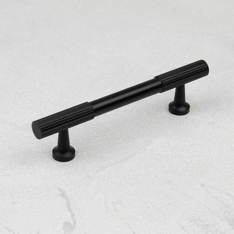 Matt Black Reeded Detail T-Bar Handles & Coordinating Knobs, 96mm Handle