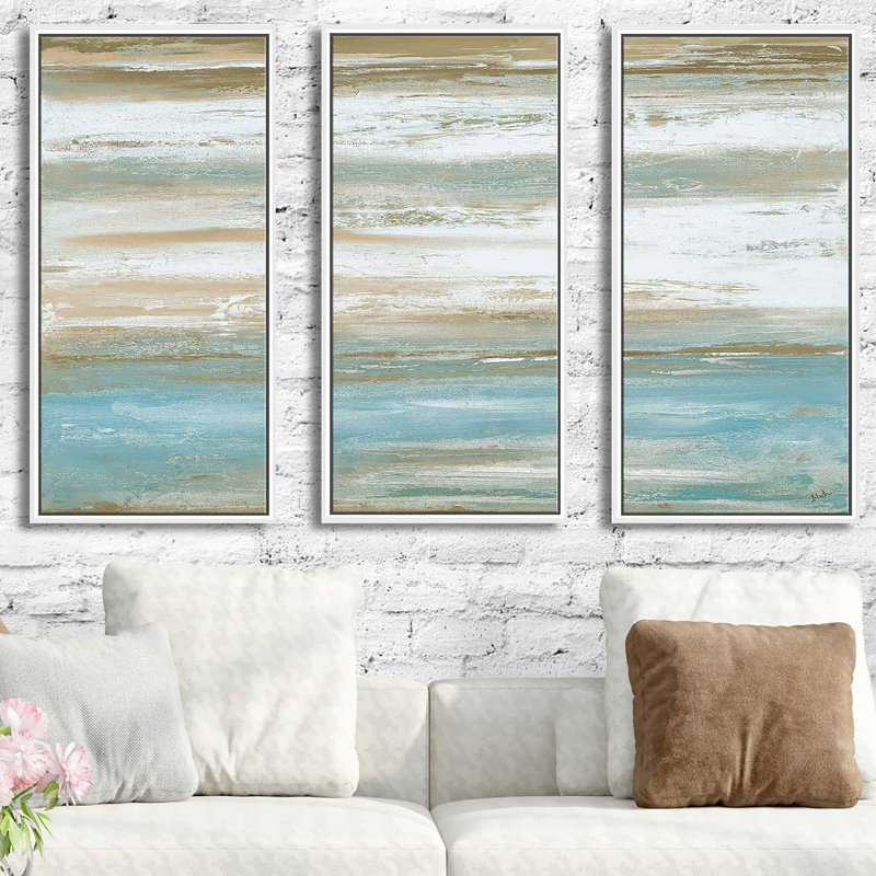 «Teal Sunrise I» par Patricia Pinto, reproduction de 3 pièces sur toile flottante, H 41,5 po x l 64,5 po x P 2 po