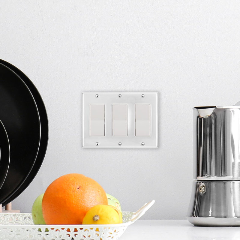 New York 3-Gang Rocker Wall Plate, Bright Chrome