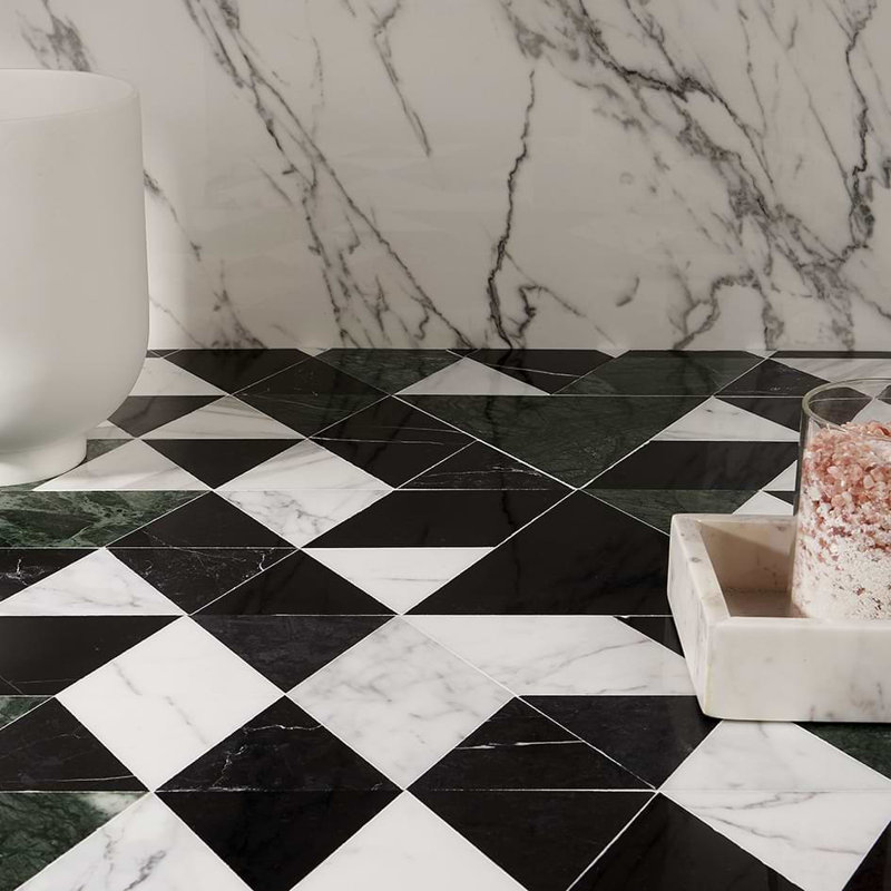 Prism 8x14 Triangle Polished Marble Mosaic Tile, Verdone Green