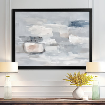 Grey Minimalism Simple Shapes Painting - Abstract Shapes Framed Art, Grey Modern Wall Decor