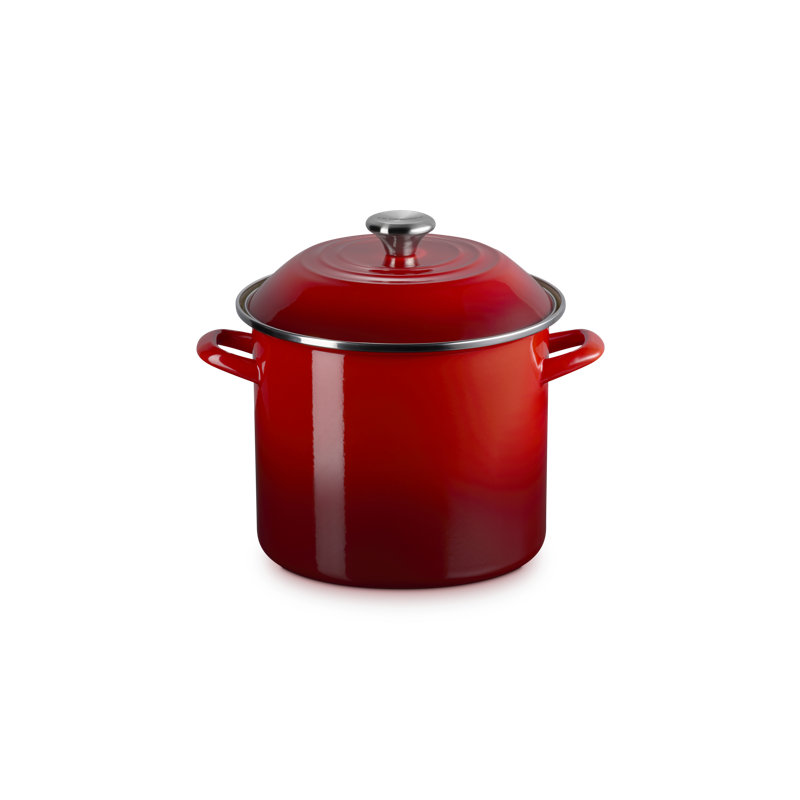 Le Creuset Enamel-On-Steel Stockpot With SS Knob, 10 Qt., White, Cerise, 8 quarts