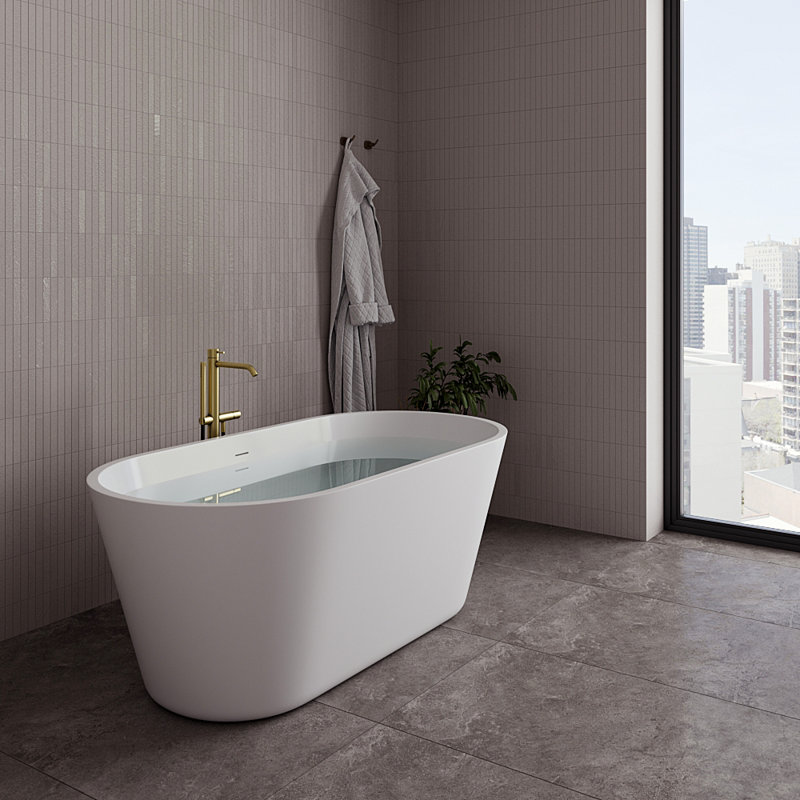 59" Streamline Soaking Freestanding Tub With Internal Drain, Brushed Brass