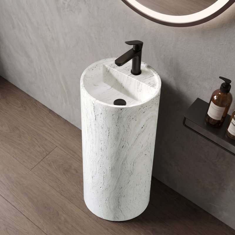 15.7'' Freestanding Textured Solid Surface Pedestal Bathroom Sink