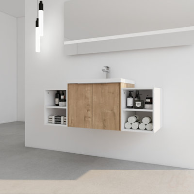 Meuble-lavabo à fermeture en douceur 48 po avec lavabo, deux petites tablettes de rangement, armoire combinée 24 po et 12 po (KD-Packing)