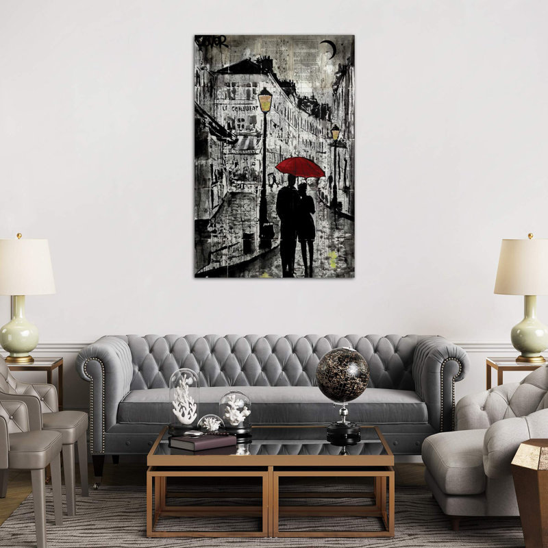 Rainy Promenade by Loui Jover - Wrapped Canvas Painting, 66.04 cm H x 45.72 cm W x 3.175 cm D