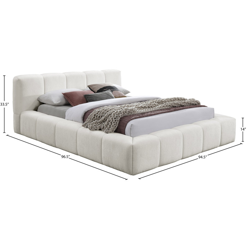 Carlin Chenille Fabric Bed, King, Cream Chenille Fabric
