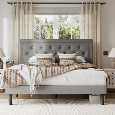 Hegg Linen Tufted Upholstered Platform Bed with Wood Slats Headboard Included