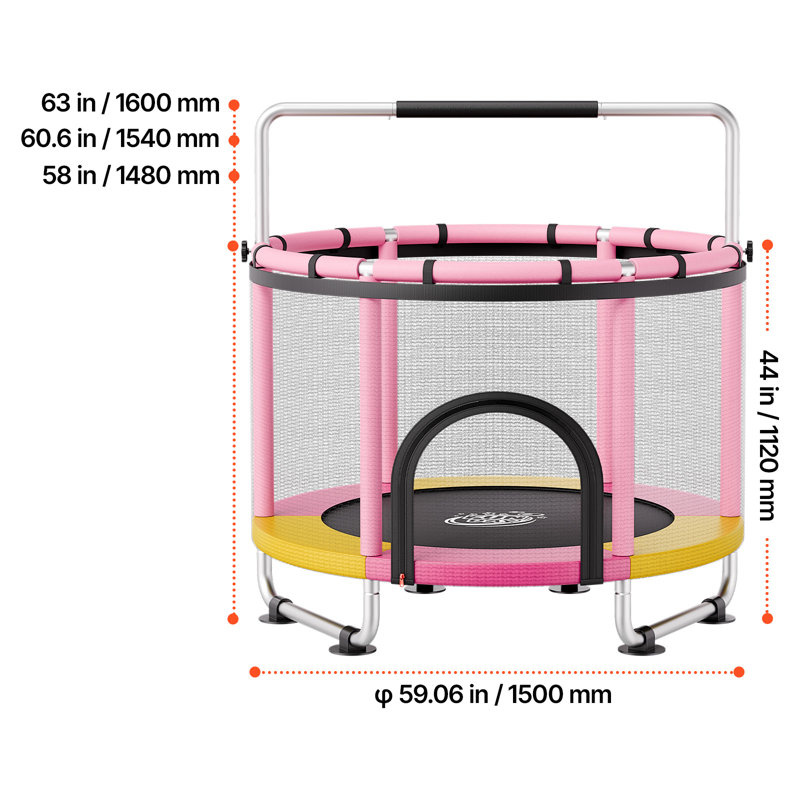 VEVOR in. Round Kid / Toddler Trampoline with Safety Enclosure, Pink