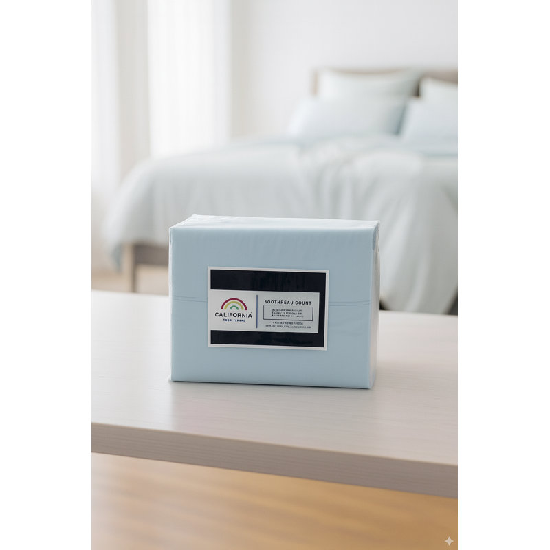 Rug Branch California Cotton Club 4 PC King Sheet Set – 600 Thread Count, 100% Long-Staple Cotton, Fits Thick Mattresses, Soft Sateen Weave, Breathable, Durable, Machine Washable – Light Blue