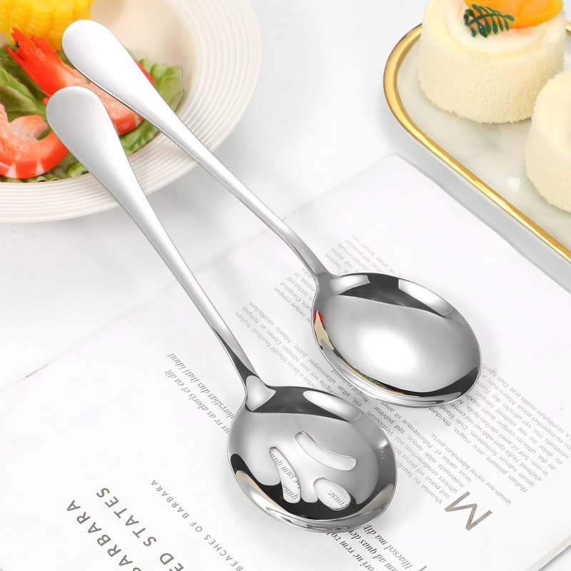 8-Piece Stainless Steel Serving Utensil Set, Dishwasher Safe Tableware For Travel & Hosting, Silver