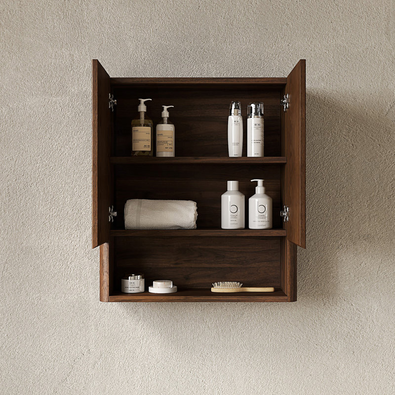 Wall-Mounted Striped Bathroom Cabinet With 2 Doors, Dark Walnut