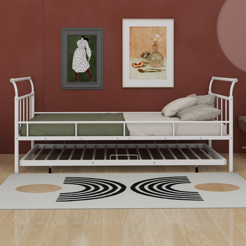 Lit de jour avec couchette Ratib, Lit simple, Blanc