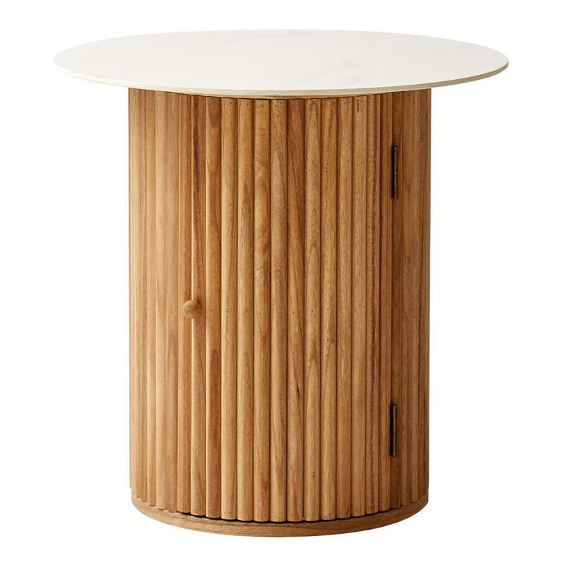 Table d'appoint en bois massif naturel Moxley, Blanc, Brun